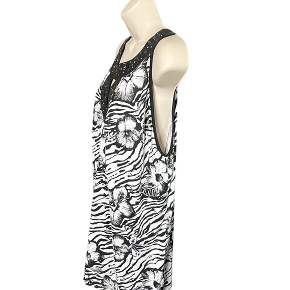 Womens Sleeveless Blouse Animal Print Top French Laundry Black White  u Size 18 - Picture 4 of 7